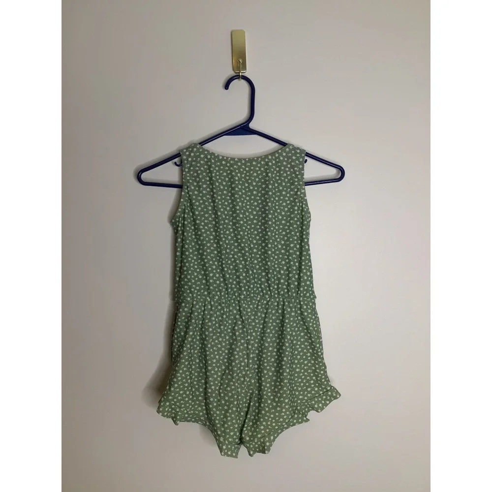 Honey Mark swim romper girls 7/8 Green good Floral Ruffle Sleeveless One Piece